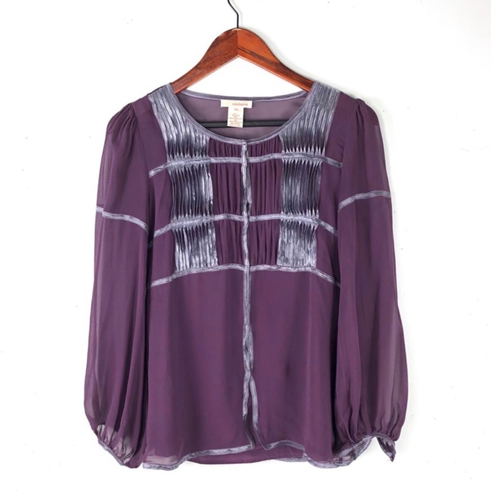 Sundance Blouse Purple Silk Bubble Sleeve Silk XS